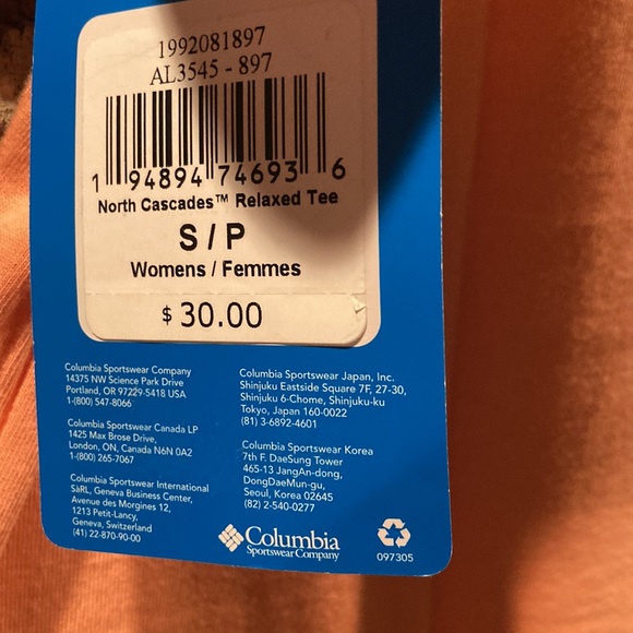 Columbia Peach Tee S/P - Picture 9 of 9